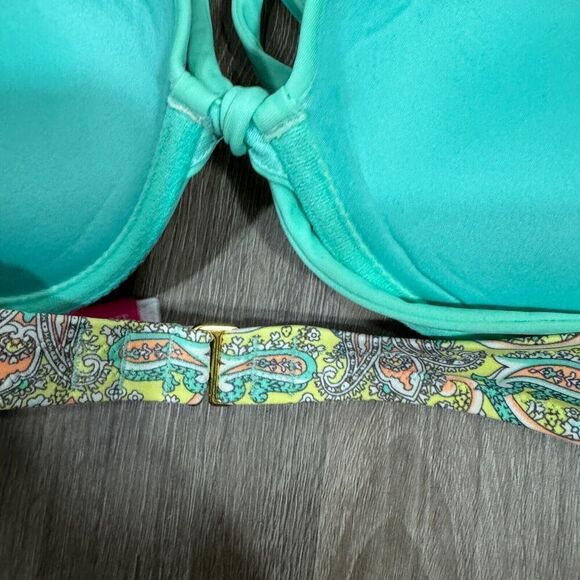 Victoria's Secret Swimsuit Push Up Bkini Top 36B Yellow Paisley Halter Neck - Picture 5 of 9